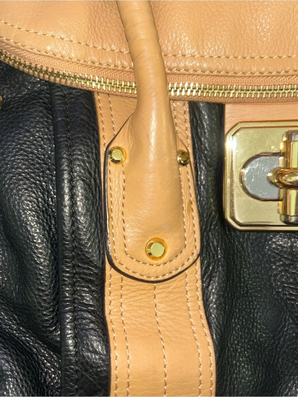 B. Makowsky Black & Tan Leather Medium Flap Satchel Handbag Purse Satchel